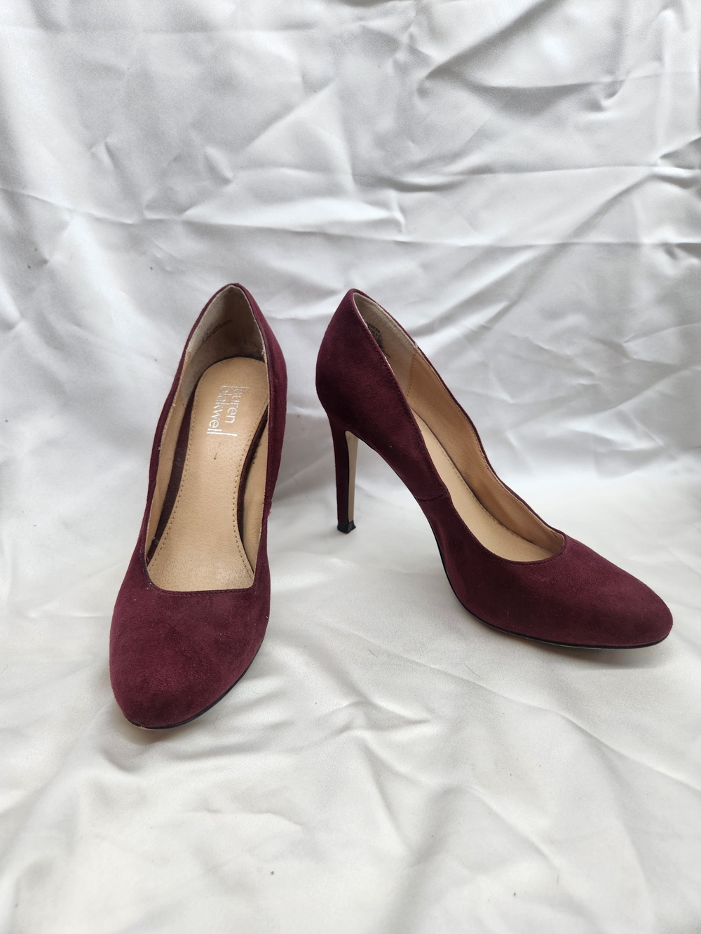 Pointed-Toe Burgundy Suede Stiletto Pumps